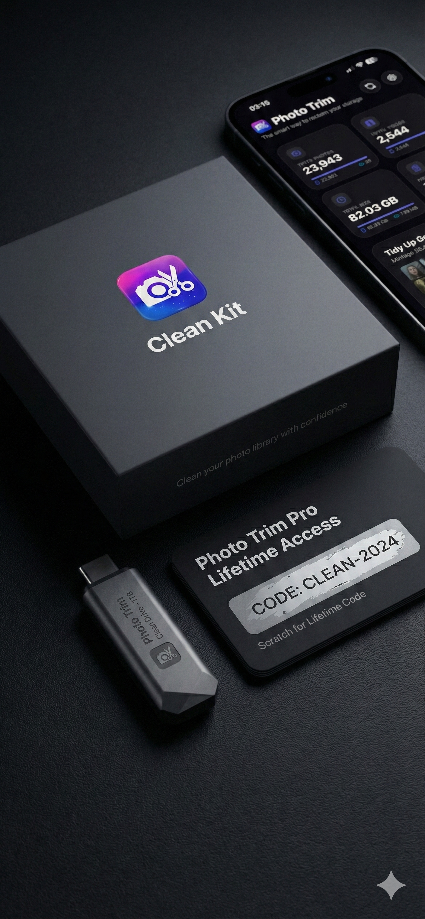 Photo Trim Kit closed box with USB drive and license card